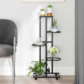 5-Floor Flower Stand with Wheels 17.3"x9.1"x39.4" Black Iron