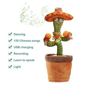 Dancing Talking Cactus Toy Mexican Style Dancing with Lighting Singing Cactus Recording and Repeat Your Words Plush Toy for Kids (Color: USB Chinese song, Ships From: CN)