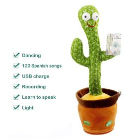 Dancing Talking Cactus Toy Mexican Style Dancing with Lighting Singing Cactus Recording and Repeat Your Words Plush Toy for Kids (Color: USB Spanish song, Ships From: CN)