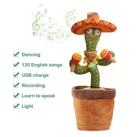 Dancing Talking Cactus Toy Mexican Style Dancing with Lighting Singing Cactus Recording and Repeat Your Words Plush Toy for Kids (Color: USB English song, Ships From: CN)