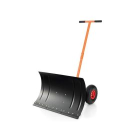 Outdoor T-Handle Snow Shovel with Wheels (Color: As pic show, type: Style A)