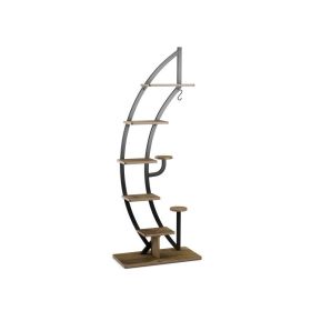 6-Tier 9 Potted Metal Plant Stand Holder Display Shelf with Hook (Color: natural)