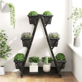 3-Tier Vertical Raised Garden Bed with 4 Wheels and 6 Container Boxes (Color: Black)